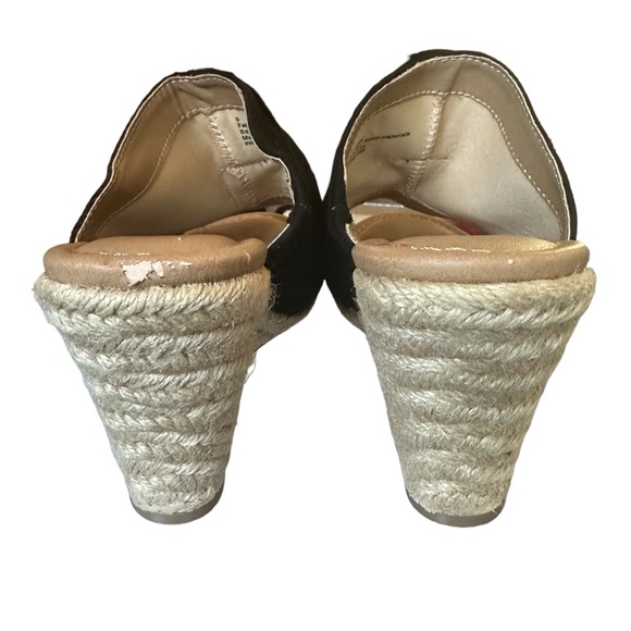 LANE BRYANT Women's Espadrille Sandals Black Suede Wedge Peep Toe Bow Size 9W - Picture 4 of 6